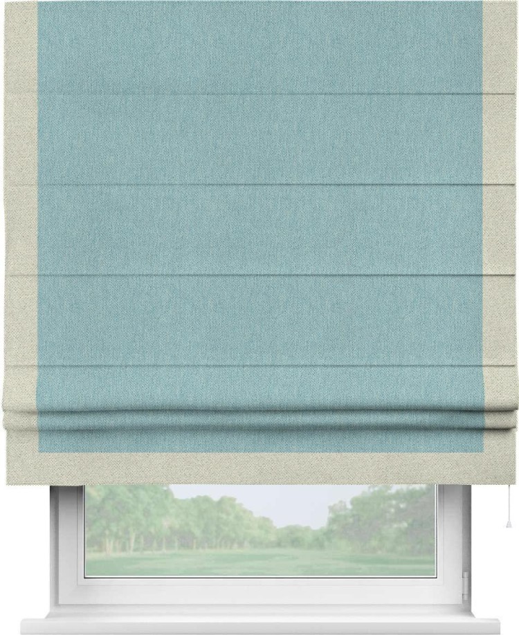 Римская штора «Кортин» с кантом Виктория, для проема, ткань твид блэкаут, небесно-голубой